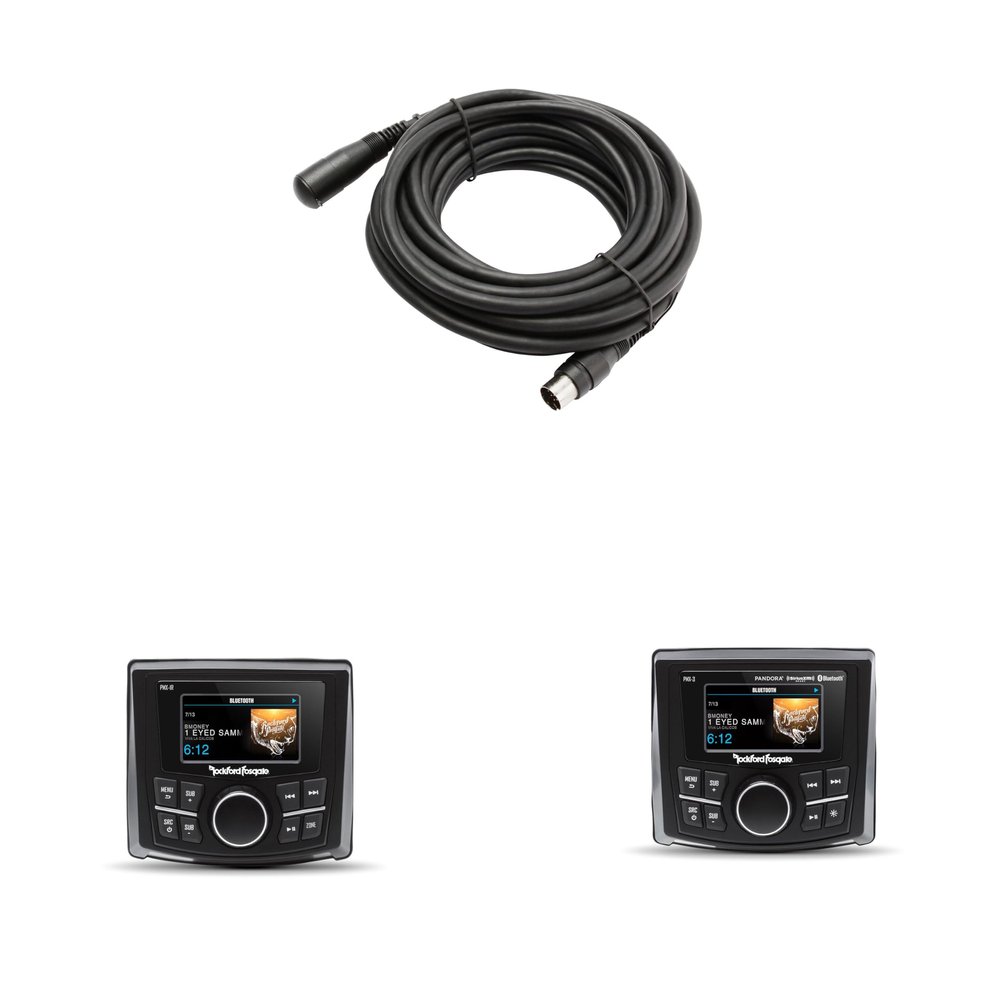 Rockford Fosgate PMX-3 2.7 Wet Bonded IPX6 Color Marine Media Receiver with PMX-1R 2.7 Wet Bonded Ipx6 Color Wired Remote and PMX25C 25 Ft Extension Cable