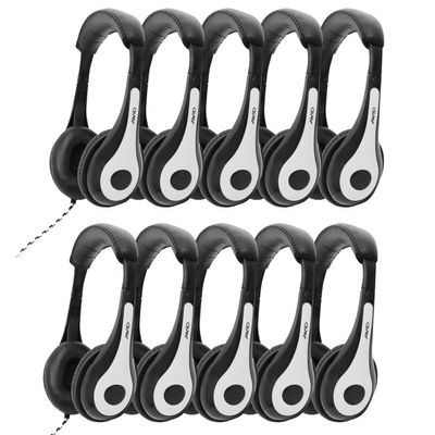 Avid Products AE-35 White Classroom Personal Headphones with 3.5mm Plug, No Mic (10 Pack)