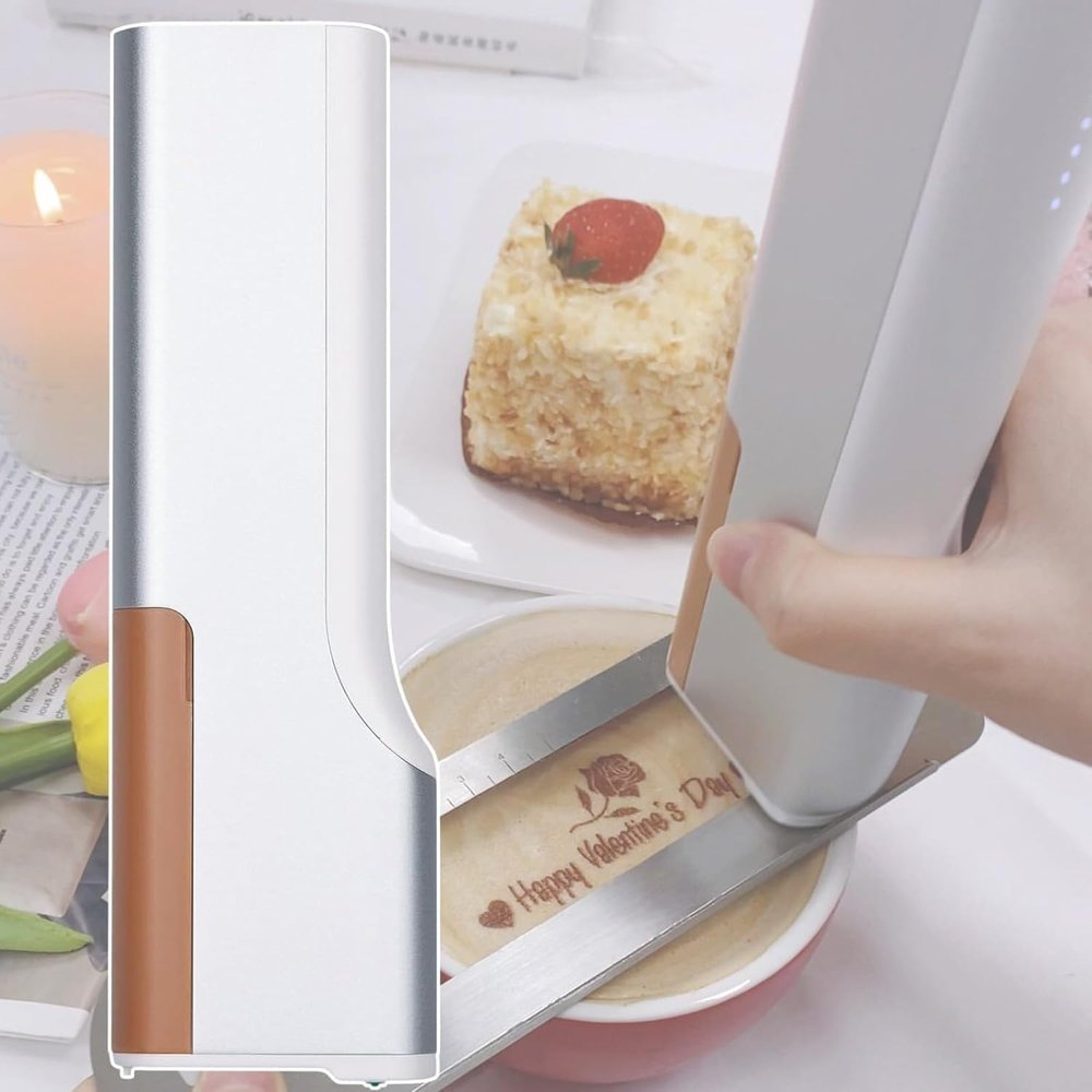 Mini Portable Handheld Inkjet Printer, Food & Coffee Printer for Custom Prints on Cakes, Bread, and More, App-Controlled, Black