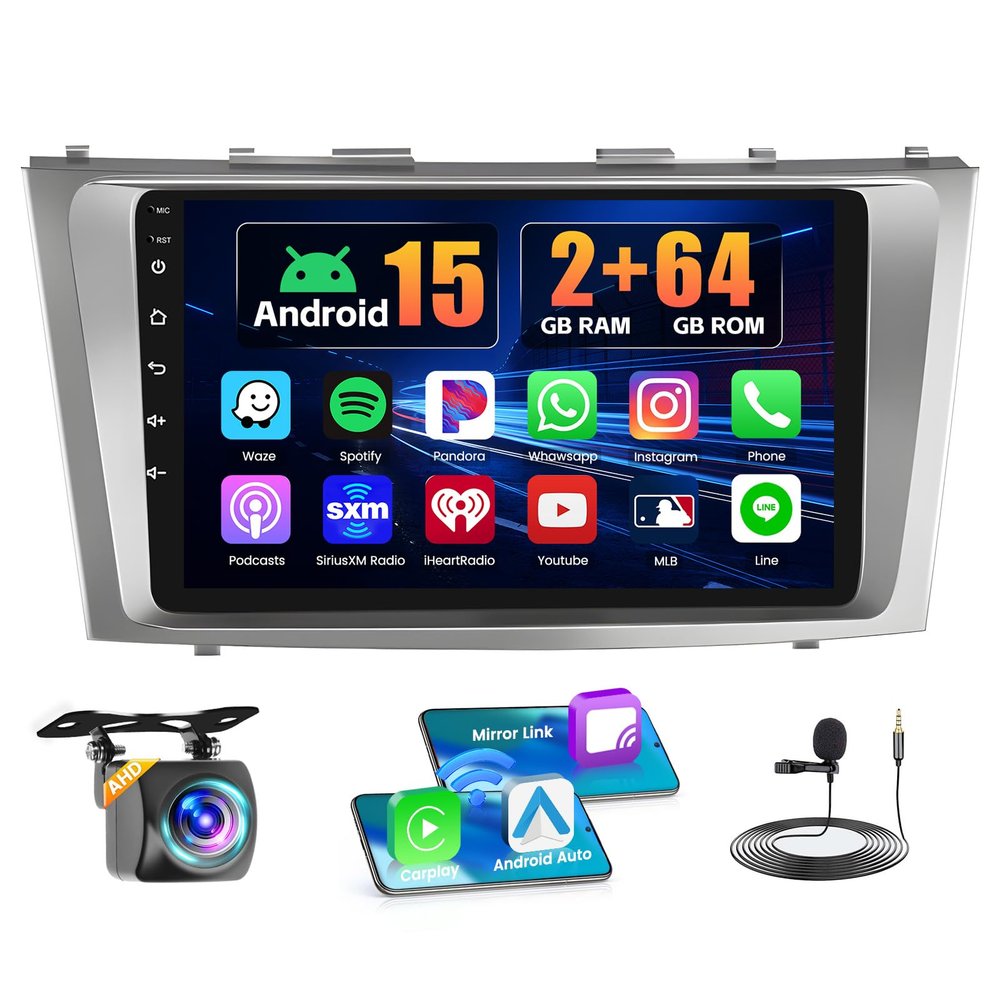 2+64GB Realdio Android 15 Car Stereo for Toyota Camry 2006-2011 with Wireless CarPlay Android Auto, 9 Inch Touch Screen Car Radio for Camry with GPS WiFi Bluetooth EQ FM/RDS 26UI Backup Camera MIC