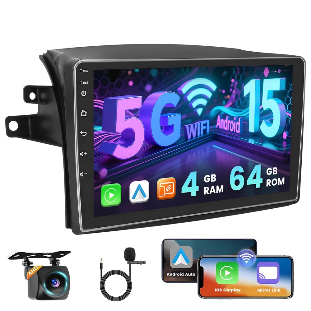 [4+64G] Hikity Android 15 Car Stereo for Toyota Sienna 2004-2010 with Wireless Carplay Android Auto, 9'' IPS Touch Screen Radio Bluetooth Mirror Link GPS WiFi SWC AI DSP/FM/RDS/32EQ Backup Cam+Mic
