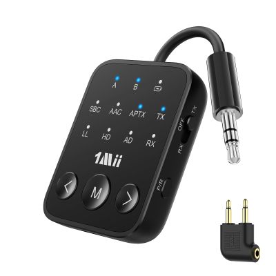 1Mii Bluetooth 5.3 Transmitter Receiver, Dual Link for 2 Headphones, aptX Adaptive/HD Low Latency, 3.5mm AUX Jack Wireless Audio Adapter for Airplane/TV/MP3 Players/Car/Home Stereo, 25H Playtime