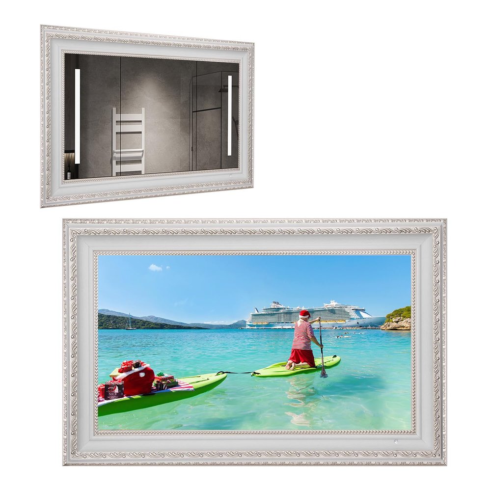 Soulaca 22 Inches Smart Mirror TV Waterproof White Frame webOS System with Built-in Alexa, WiFi, Bluetooth for Bathrooms, Fireplaces, and Gallery with ATSC Tuner