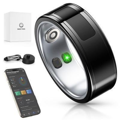 Betunich Smart Ring,24H Body/Sleeping/Fitness Monitor with Wireless Charging,Health Ring with IP68 Waterproof,Fitness Tracker for Men/Women,Portable APP Connection for Music Reading Photo (Black, 9#)