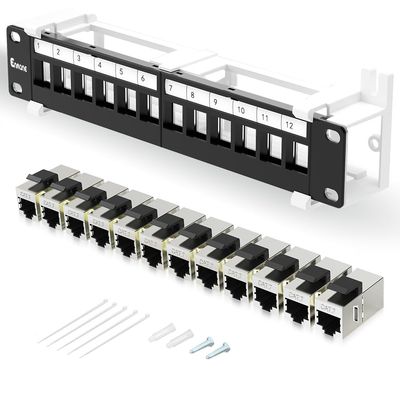 Enmane 12 Port Patch Panel CAT7 Keystone Patch Panel Wall Mount 10 Inch Bracket Included for Cat6, Cat5e, Cat5 Cabling (1U CAT7)