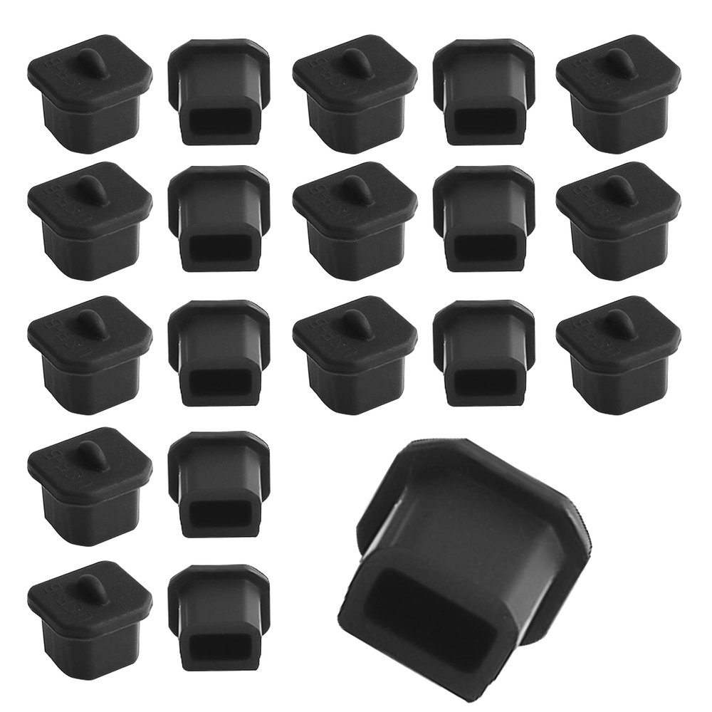 FOCMKEAS USB-B Plug Protective Cover 20 Pcs Anti-Dust Protector Caps, Plug Protector Caps for USB-B Female Ports and Computers Black Silica Gel