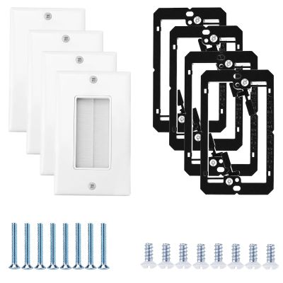 Gosknor 4 Pack Brush Wall Plate with Low Voltage Mounting Bracket, Cable Pass Through Decorator Cover Single Gang Wires Management Kit for HDTV Home Theater Systems