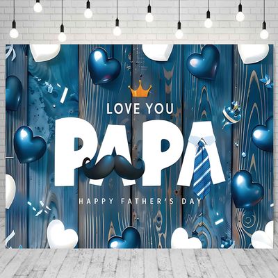 10x8ft Happy Fathers Day Backdrop for Photography I Love Papa Blue Photo Background Fabric Fathers Day Party Decorations Large Banner