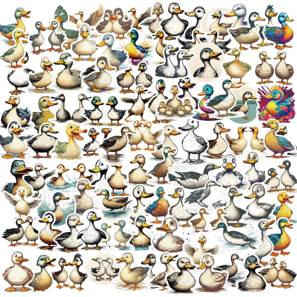 100 Pcs Cute Duck Stickers for Kids Scrapbooking Water Bottles, Duck Stickers Decals Stuff Party Favors