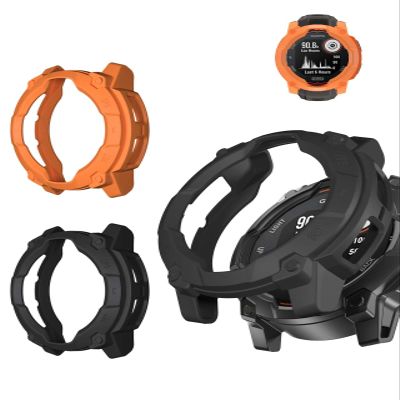 2 Pack Case Cover for Garmin Instinct 3,Shockproof, Anti-Scratch, Full Coverage Bumper Shell, Lightweight and Durable TPU Case Cover for Garmin Instinct 3 50mm Sport Watch,Orange+Black