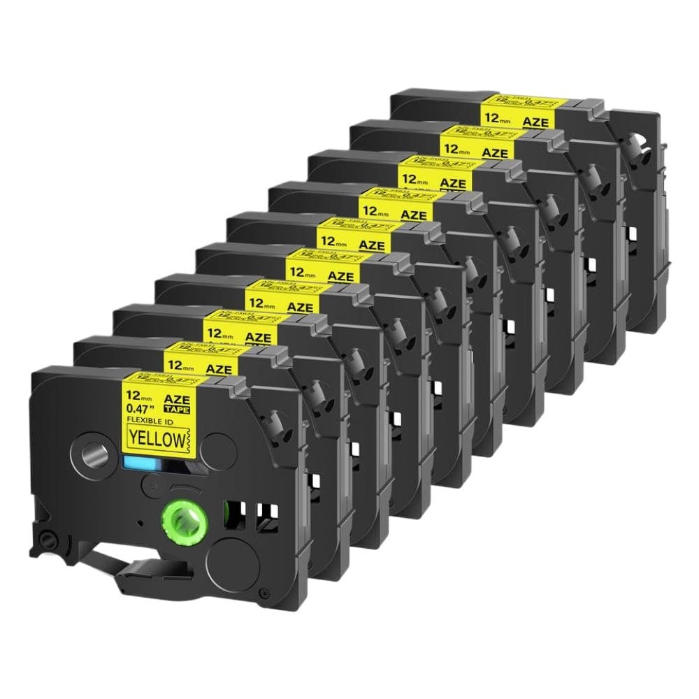 10 Pack 12mm TZE-FX231 Flexible ID Label Tape Compatible with Printers Model TZ-FX221 FX631 FX131(Black on Yellow)