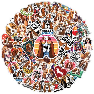 100pcs Basset Hound Stickers, Hound Dog Sticker Waterproof Decals for Water Bottles Laptop Luggage Computer Scrapbooking Teens Adults Girls Kids Funny Party Birthday Decorations
