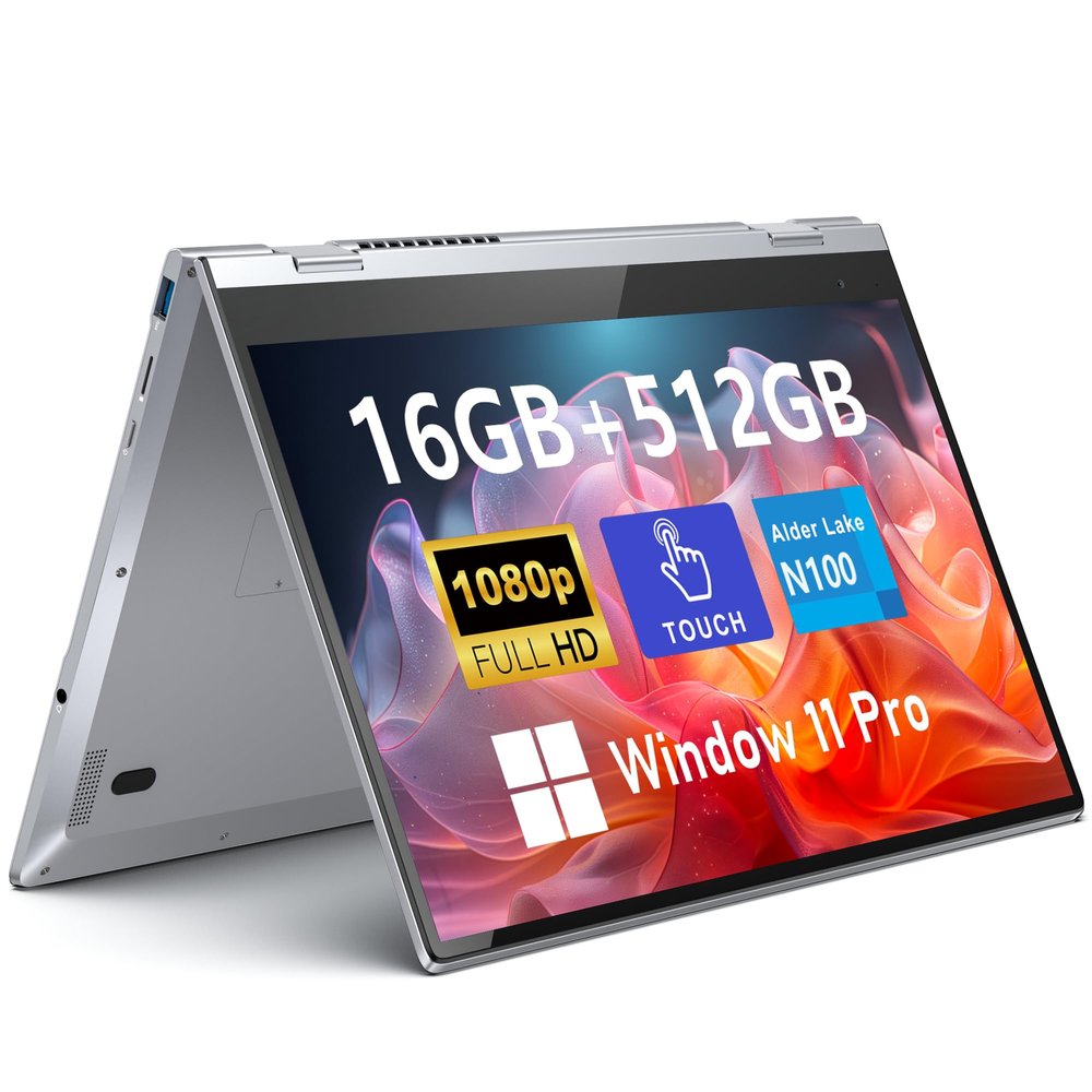 FUNYET Touchscreen Laptop Computer, 14 Inch 2 in 1 Gaming Laptop, 12th Gen N100 Processor(up to 3.4GHz), 16GB RAM 512GB SSD, 1920 x 1080, Backlit Keyboard, Win 11 Pro, Wi-Fi 6, BT5.2
