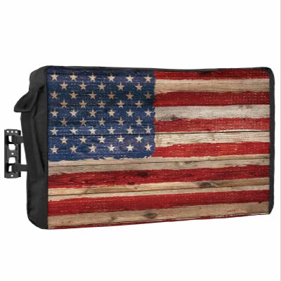 DecorLovee Retro American Flag Outdoor TV Cover 30 to 32 Inches Weatherproof & Waterproof, USA Flag Outdoor TV Enclosure with Remote Control Pocket, Vintage Wooden TV Screen Protectors for Outside TV