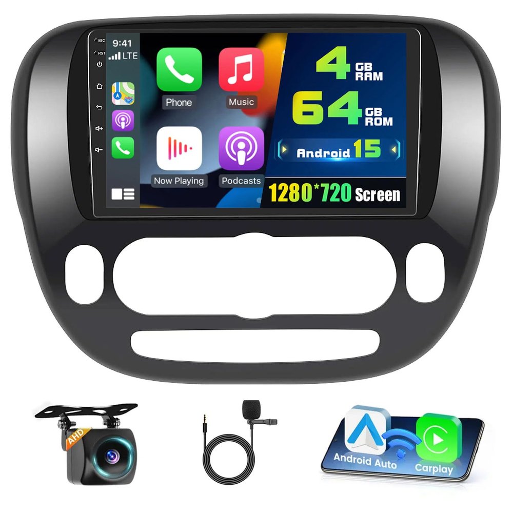 4+64G Radio for Kia Soul 2014-2017(Manual A/C), 9'' IPS Touchscreen Stereo Android 15 Wireless Apple Carplay Android Auto 32EQ 5G WiFi 1080P Bluetooth +Free AHD Backup Camera