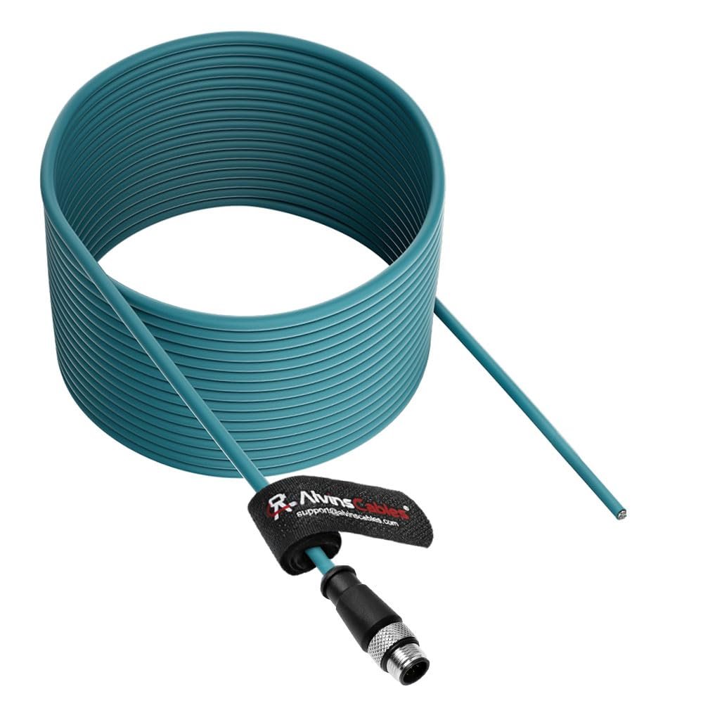 Alvin's Cables M12 A-Code 8 Pin Male to Open End Power I/O Cable Cat6a High-Flex Shielded for Cognex Keyence Basler Industrial Automation Fieldbus Module 65.6ft/20m,Green