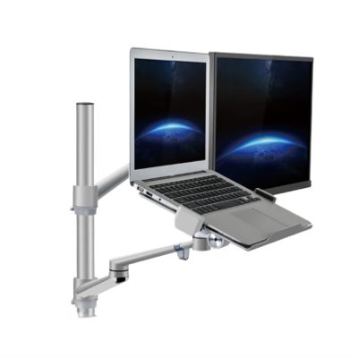 ADPVRLUQ OL-3L Aluminum Height Adjustable Desk Dual Arm 17-32 Inch Monitor Stand + 12-17 Inch Laptop Stand Full Motion Mounting Arm(OLL-3L-S)