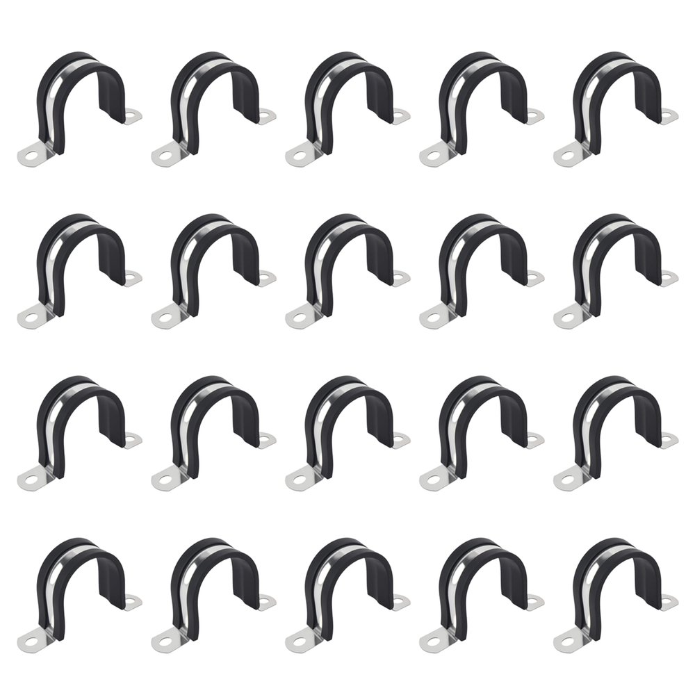 3/4 Inch 20 PCS 2 Holes Rubber Cushioned U Bracket Clamp, Reinforced Rigid Pipe Strap, Stainless Steel Conduit Straps Cable Clamp (20 mm) by Tavonuxt