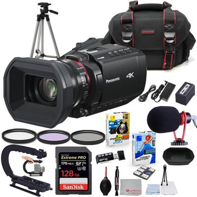 Panasonic HC-X1200 UHD 4K HDMI Camcorder with 24x Zoom Bundle + Accessory Package Including 128GB Extreme Pro Memory, HD Filters, Carry Bag, Editing Software Package & More (22 Items)
