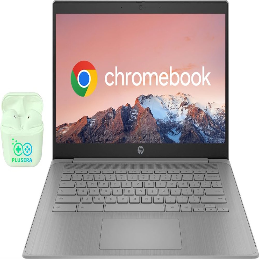 HP Chromebook 14" Business & Student Laptop Computer, Intel Celeron N4120, HD Webcam, WI-FI, HD Audio, Chrome OS, PLUSERA Earphones, Gray (Gray, 4GB RAM | 64GB eMMC+512GB SD Card)