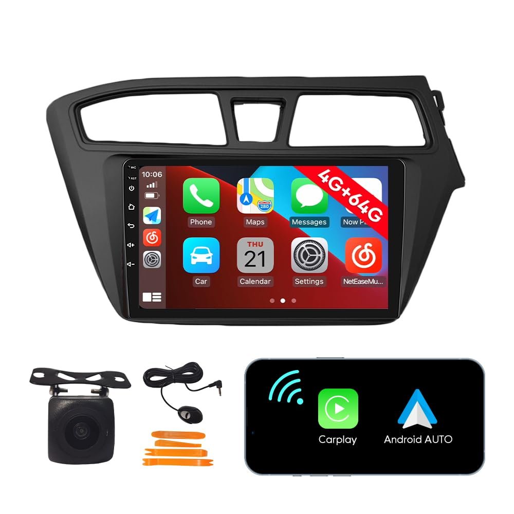 [4G 64G] Android Car Stereo FM Radio Carplay Android Auto 9" Touchscreen Headunit Media Player with Backup Camera for Hyundai I20 2014 2015 2016 2017 2018 RHD