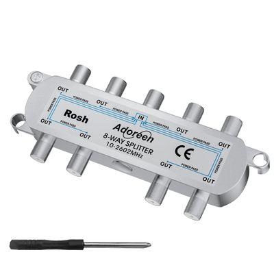 Adoreen 8-Way Coaxial Cable Splitter, 10-2602MHz Mini Bi-Directional Digital Signal RG6/RG59 Coax Indoor&Outdoor for CATV, Satellite, Antenna, MoCA, Internet, Modem + Screwdriver-1 in 8 Out Ports