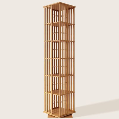 XIMN 360 Rotating Bamboo CD/DVD Shelf - 6-Tier Space-Saving Media Storage Cabinet for Movies, Organizer with Super Compact Design