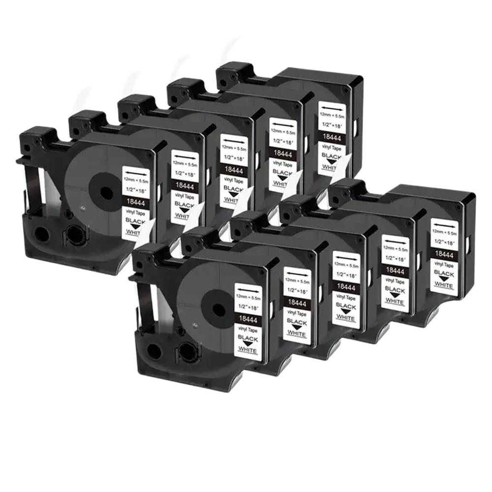 9mm 12mm Label Cartridge Compatible with Tape Models 18443 18444 18445 Compatible with 1000 3000 4200 5000 5200 6000(10pack-1805437)