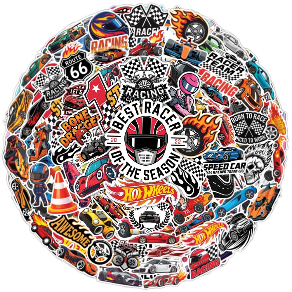 100pcs Race Car Stickers - Cars Sticker for Kids Waterproof Decals for Water Bottles Laptop Luggage Computer Scrapbooking Teens Adults Girls Kids Funny Party Birthday Decorations