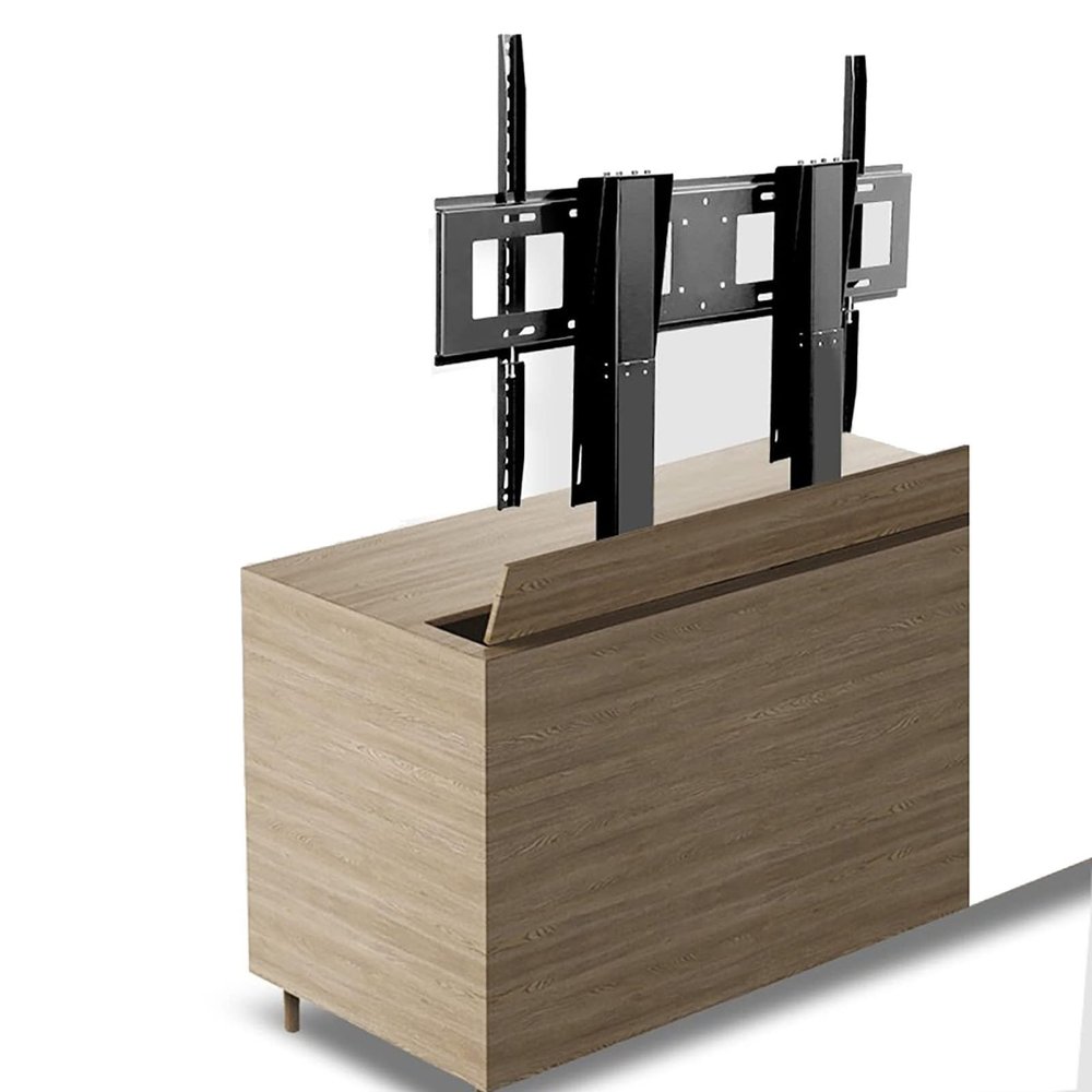 FENOKD Universal TV Stand Motorized TV Lift - 2 Motor Lifting Stroke 150cm, electrically Height Adjustable TV Mount with Remote Control, for 55-120 inch TVs up to 130kg (Black)