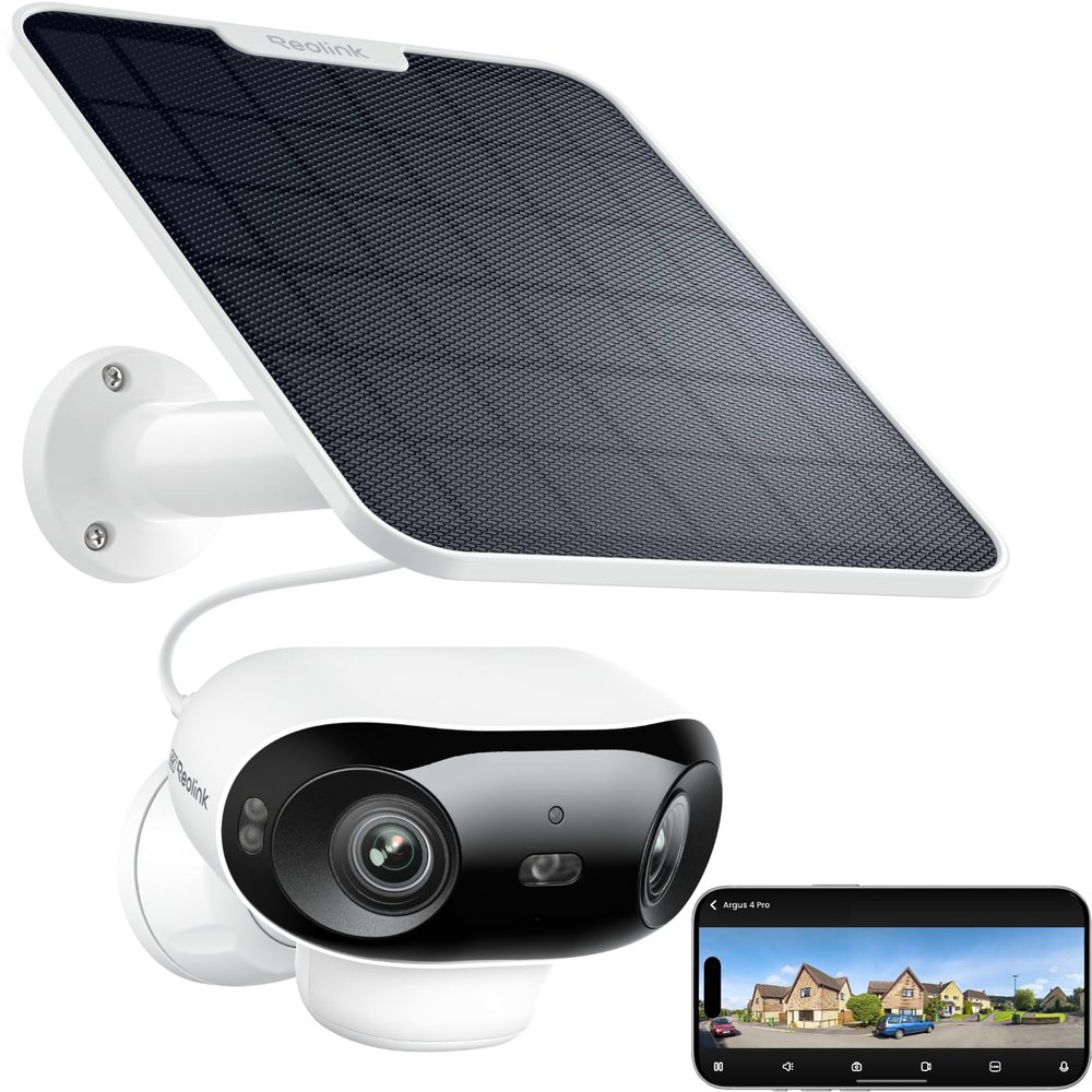 REOLINK Argus 4 Pro 4K Solar Security Cameras Wireless Outdoor, 180 Dual-Lens 8MP Camera for Home Security, ColorX Night Vision, Smart People/Vehicle/Animal Detection, No Subscription, Local Storage