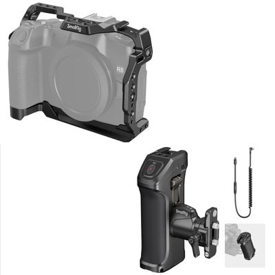 SmallRig Cage for Canon R8+Stepless Rotating Side Handle with Trigger REC & 2 Control Cables