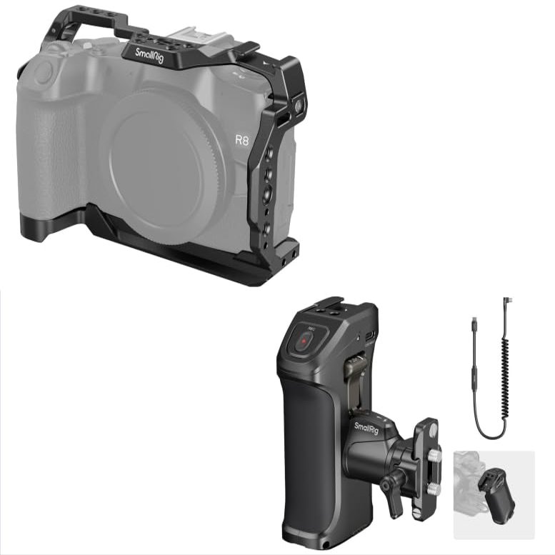 SmallRig Cage for Canon R8+Stepless Rotating Side Handle with Trigger REC & 2 Control Cables