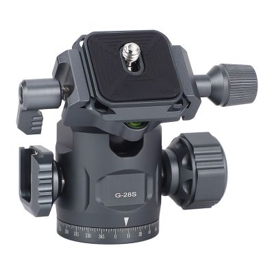 Double Panoramic Tripod Ball Head, 360 Degree Rotation, Damping Adjustment, 28mm Dia Aluminum Alloy Tripod Ball Head with Quick Release Plate for Camera