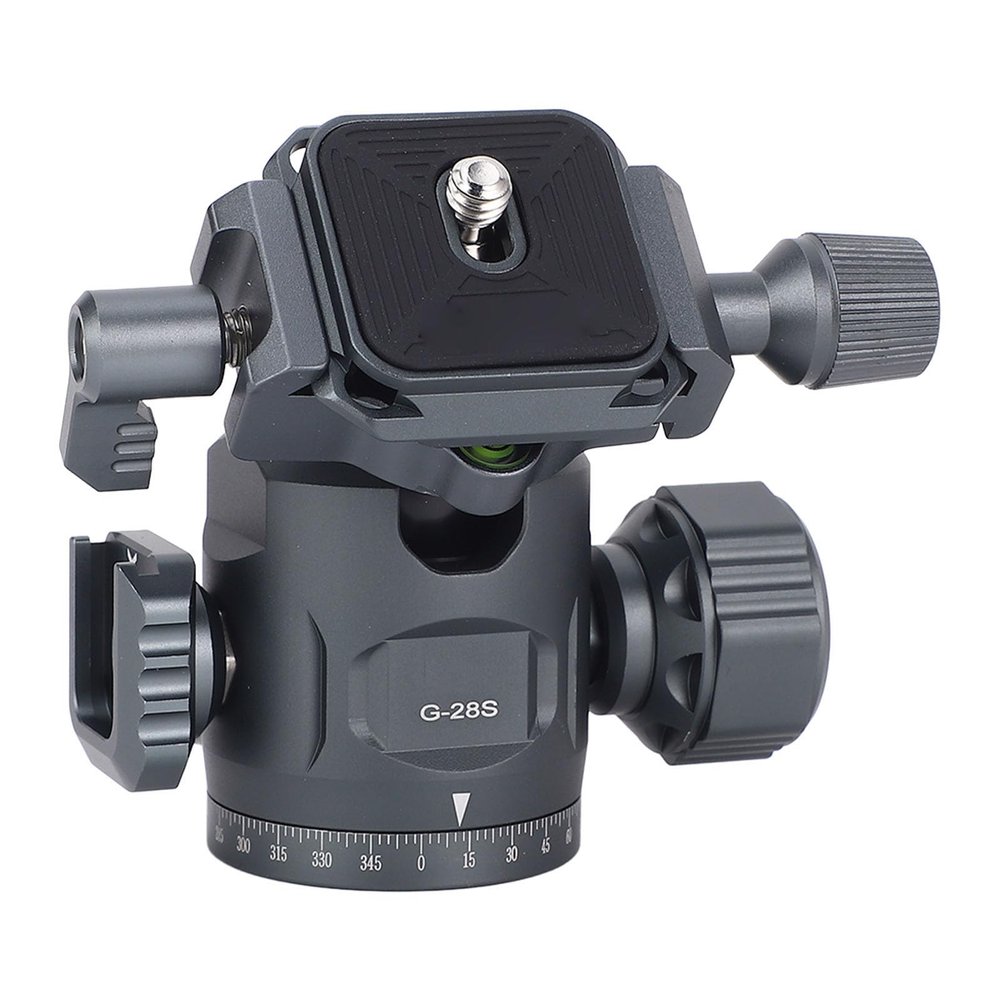 Double Panoramic Tripod Ball Head, 360 Degree Rotation, Damping Adjustment, 28mm Dia Aluminum Alloy Tripod Ball Head with Quick Release Plate for Camera