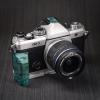 Handmade Wooden Handle Grip L Plate Alloy Base for OM System OM-3 Camera (Teal stabilized Wood + Silver Base) view 2
