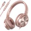 Cowyawn USB C Headphones Wired, Over Ear USB C Wired Headphones with Microphone, Volume Control, HD Stereo Sound, Foldable USB Type C Headphone for Adult/Teens/Laptop/Computer/iPhone 15/16/17, Rose view 1
