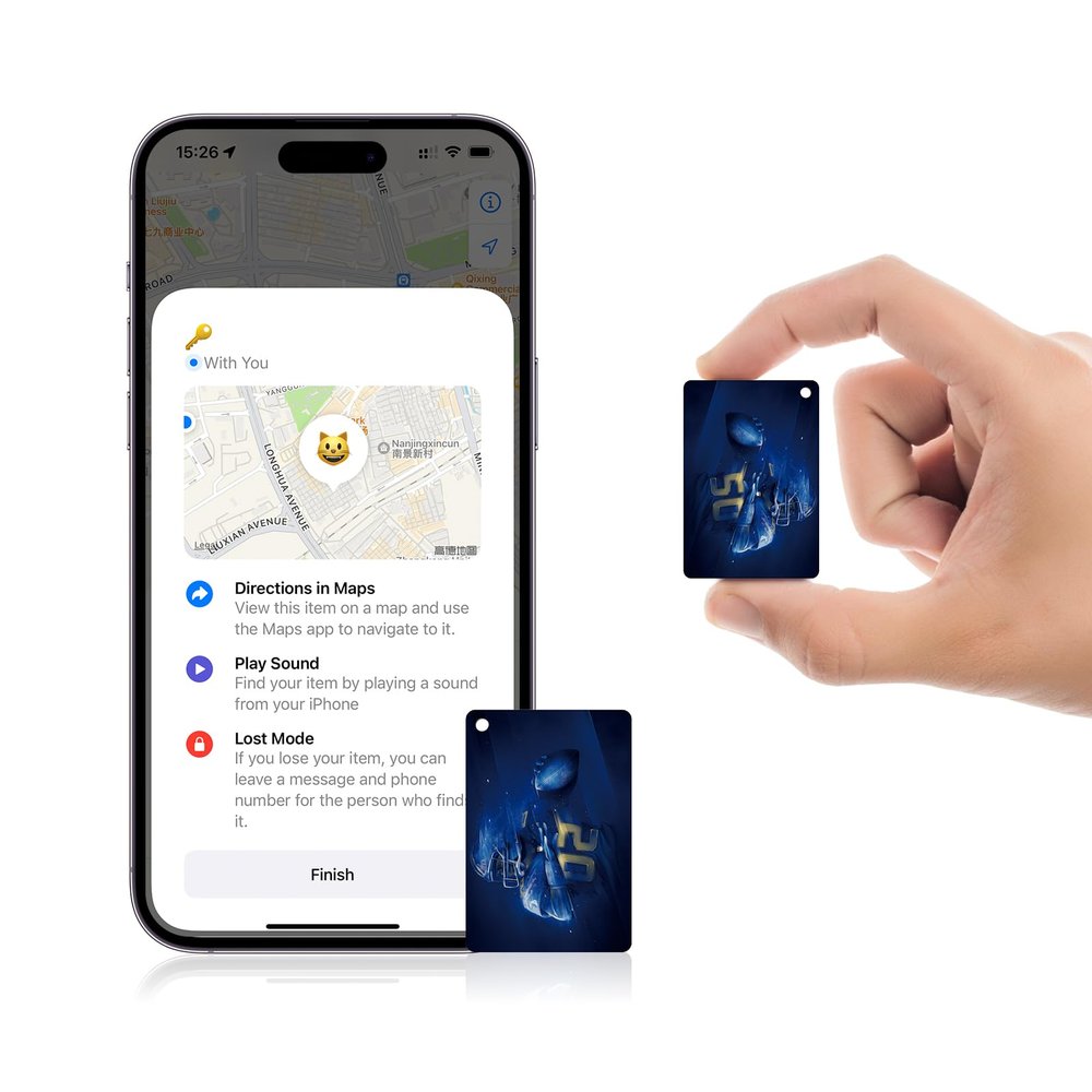 Black Emblem Item Tracker, Works with Apple Find My (iOS Only), Rechargeable Bluetooth Tag, Key Finder with Sound,Air Tracker Card for Keys, Wallet, Luggage, Backpack(D)