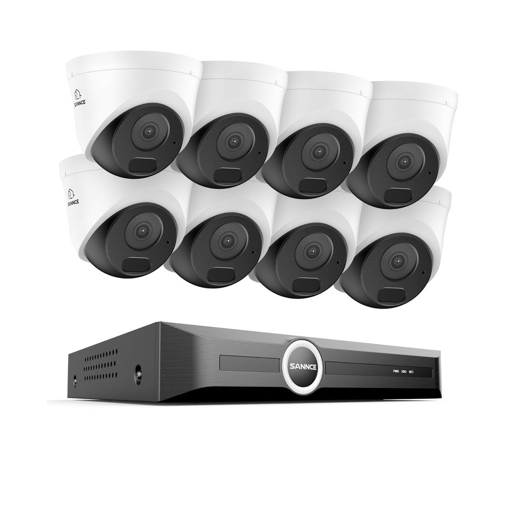 SANNCE 5MP PoE Security System, 8CH 6MP Surveillance NVR with 8PCS 5MP HD Weatherproof Dome Cameras with H.265 Video Compression, Smart IR LED, APP Push Alert, Remote Access (NO HDD)