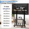 Duiliuu Rolling TV Stand with Power Outlet, Mobile TV Stand on Wheels with Wood Shelf for 32 to 75 inch Television, Height Adjustable Portable Black TV Cart, Holds up to 130LBS, Vesa 600400mm. view 3