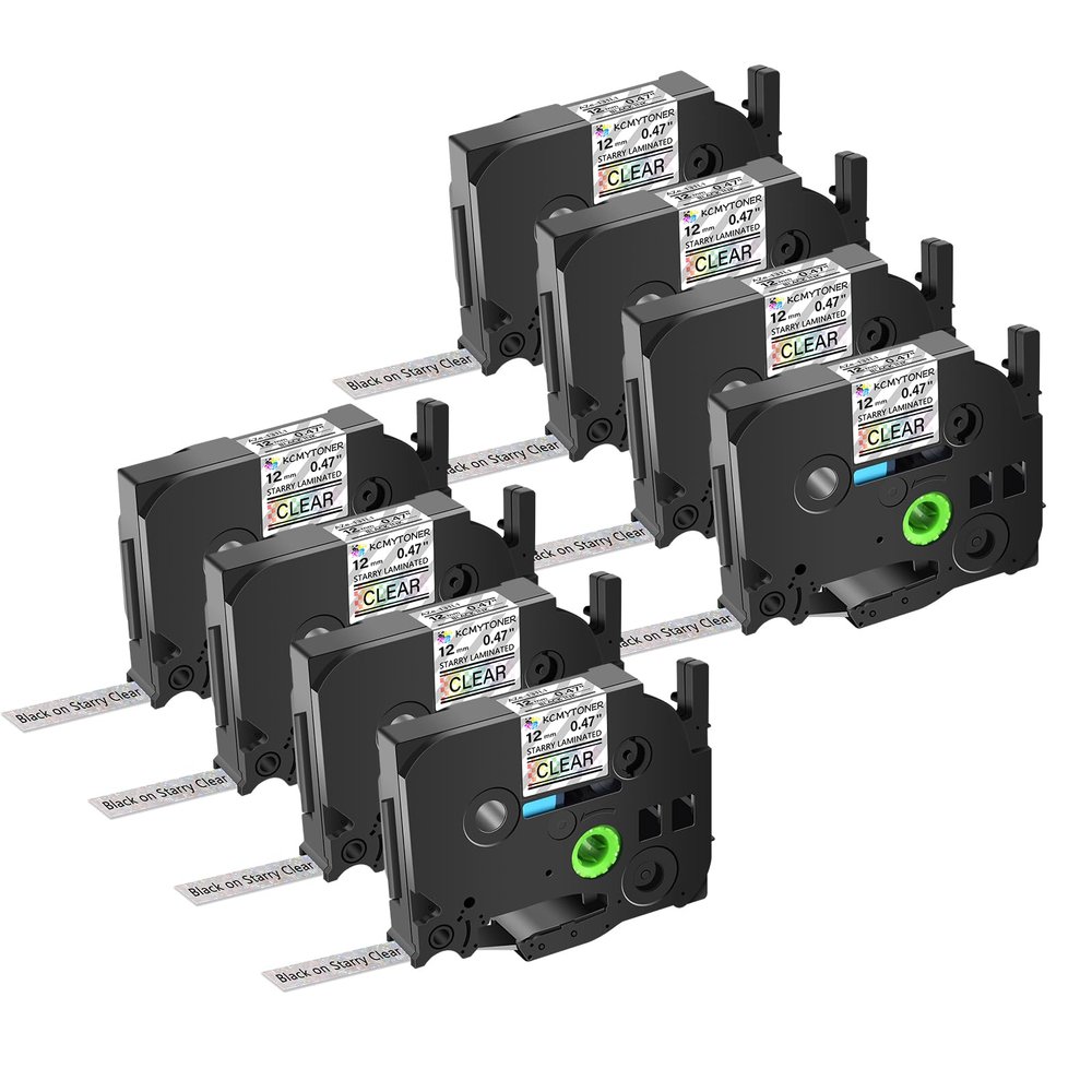KCMYTONER 8 Pack Compatible for Brother P-Touch TZe TZ Tape TZe-131L1 TZ-131L1 12mm 0.47 Black on Clear Laminated Glitter Rainbow Starry Bling Label Maker Tape for PT-1830SC PT-1830VP PT-1890W PT-18R