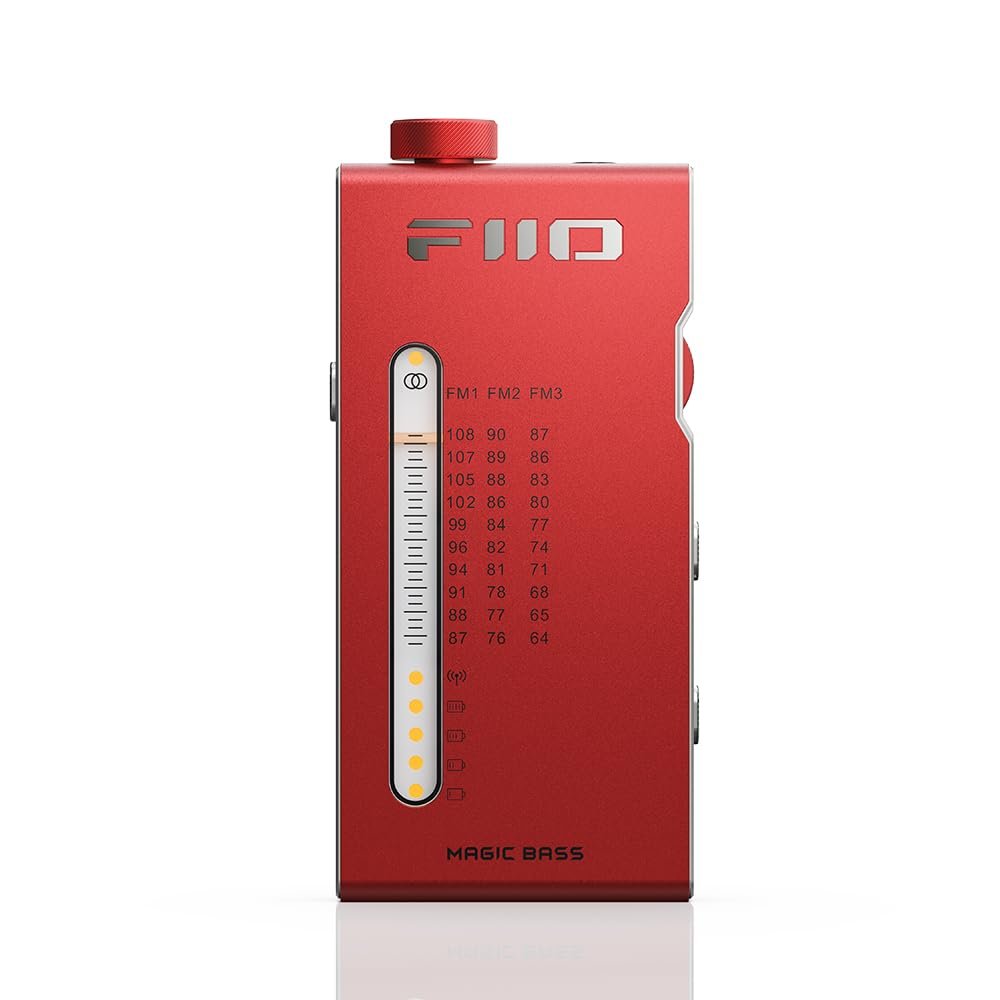 FiiO RR11 Portable HiFi FM Stereo Radio Receiver with Analog PVR Tuning, BASS+3D Sound Effects, 64MHz-108MHz (Red, Hi-Res Audio Certified)
