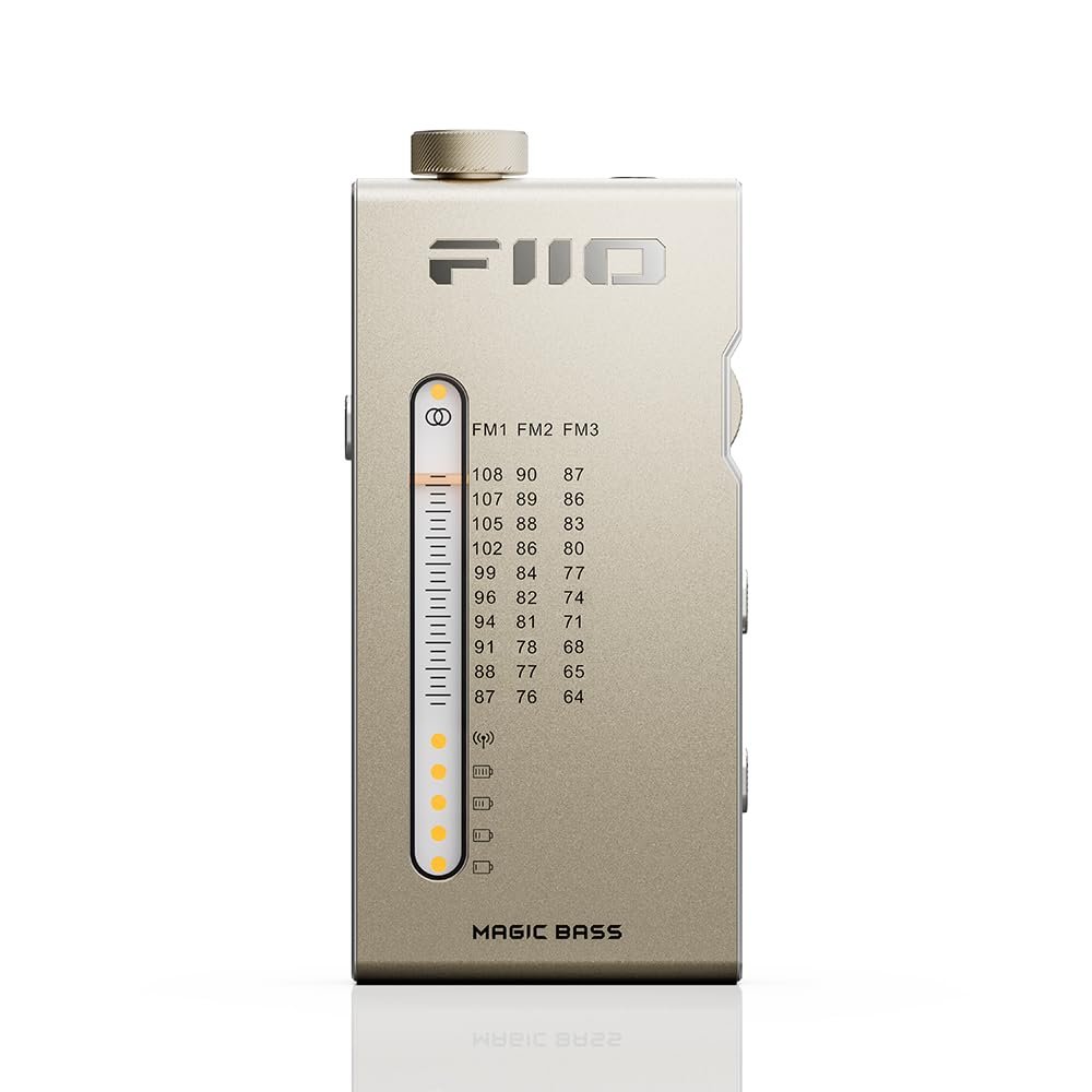 FiiO RR11 Portable HiFi FM Stereo Radio Receiver with Analog PVR Tuning, BASS+3D Sound Effects, 64MHz-108MHz (Titanium Gold)