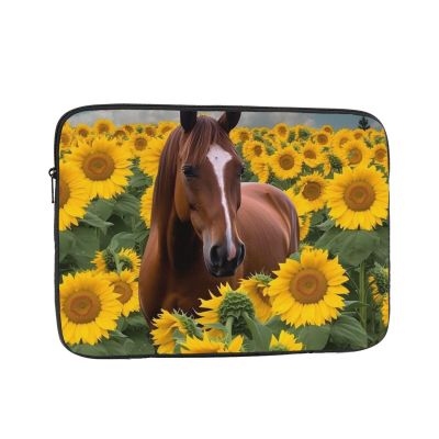 12 Inch Laptop Sleeve Bag Waterproof Shockproof Laptop Case Bags Lightweight Computer Skin Bag Horse and Sunflower Tablet Carrying Case