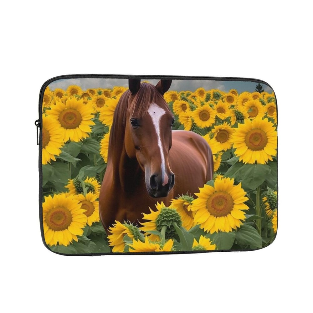 12 Inch Laptop Sleeve Bag Waterproof Shockproof Laptop Case Bags Lightweight Computer Skin Bag Horse and Sunflower Tablet Carrying Case