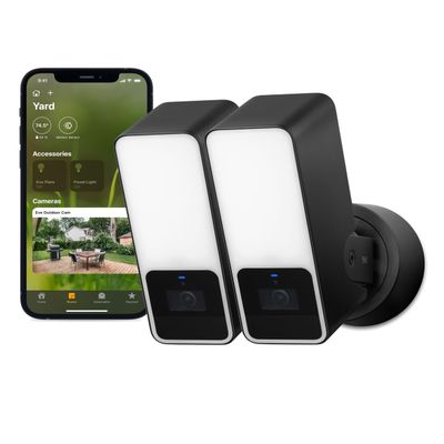 Eve Outdoor Cam 2-Pack Secure floodlight Camera, High Security & Privacy (HomeKit Secure Video), 1080p, Night Vision, Wi-Fi (2.4 GHz), Motion Sensor, 2-Way Communication, People/pet/Vehicle Detection