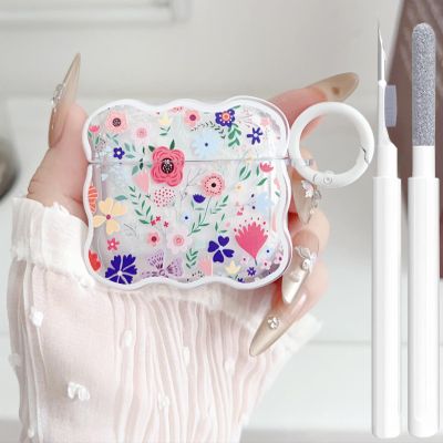 Cute AirPods 3rd Gen Clear Case, Girly Flower Design Soft TPU Protective Shockproof Kawaii Airpods 3rd Generation Skin Cover with Cleaner Kit & Keychain Girls Women for Apple iPod 3 Gen