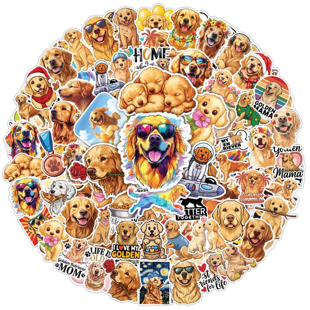 100pcs Golden Retriever Stickers Waterproof Decals for Water Bottles Laptop Luggage Computer Scrapbooking Teens Adults Girls Kids Funny Party Birthday Decorations