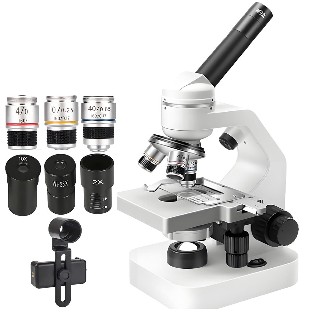ddingsmafosee Convenient Microscope for Students,Monocular Compound Microscope,Caliper Integrated Microscope,40x-2000x Multiple,Up and Down Double Led Lights Hd Observation,with Wf10/Wf25/2x Eyepiece