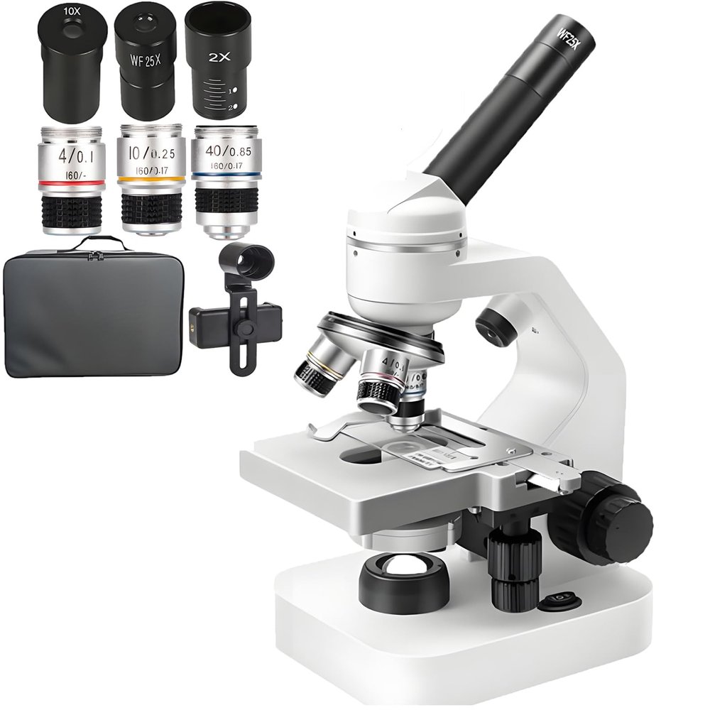 ddingsmafosee Hd Electronic Microscope,Microscope Kit with Science Gift Pack,Equipped with Upper and Lower Double Led Lights,Auto Focus,45 Tilt Head,Support Screen Projection Observation